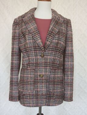 St. John's Bay Pink and Brown Plaid Notch-Lapel Blazer